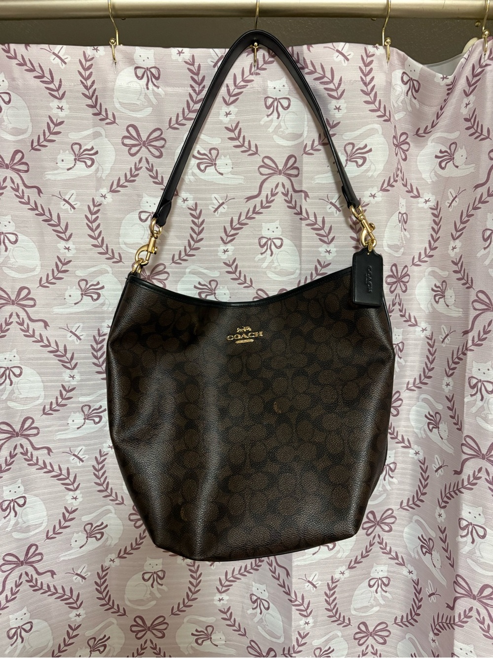Coach Dark Brown Signature Canvas Hobo with Gold Hardware - Picture 1 of 3